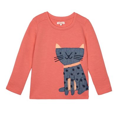 bluezoo Girls' orange applique cat sweater